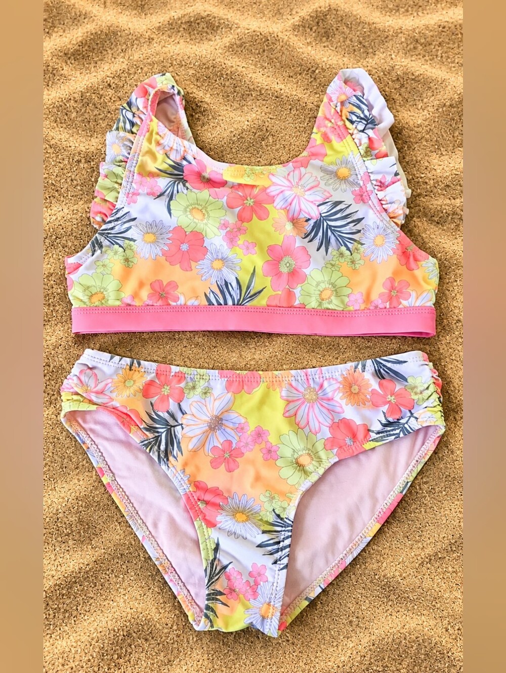 Breaking Waves Girls Size 10 Floral Ruffle 2 Piece Bikini Swimsuit
